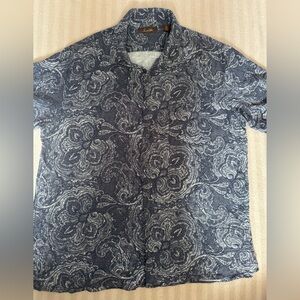 Tasso Elba Button Down Shirt Mens Sz. L / Blue Silk Linen Blend Casual